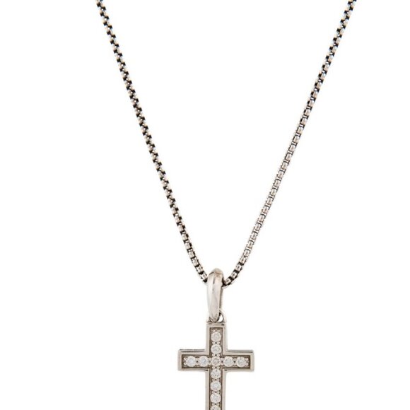 DAVID YURMAN DIAMOND 0.78CTW PAVÉ STERLING SILVER 925 CROSS PENDANT NECKLACE - Picture 3 of 12